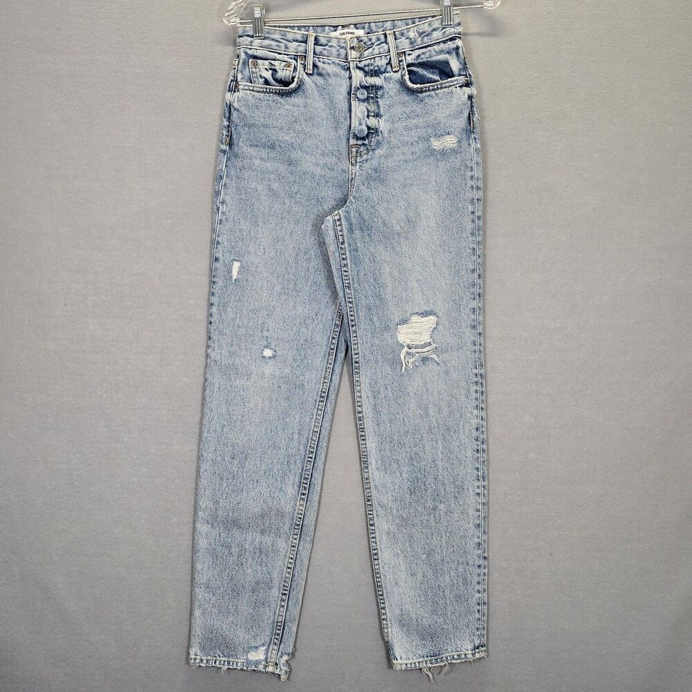 GRLFRND Devon  Womens 24 Light Wash Distressed Straight Leg Jeans  High Rise
